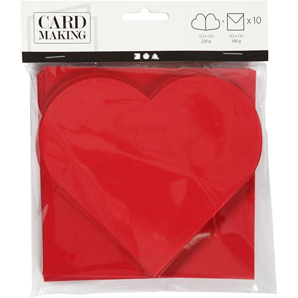 Cartes coeur 12,5 x 12,5 cm et enveloppes - Rouge - 10 sets - Photo n°2