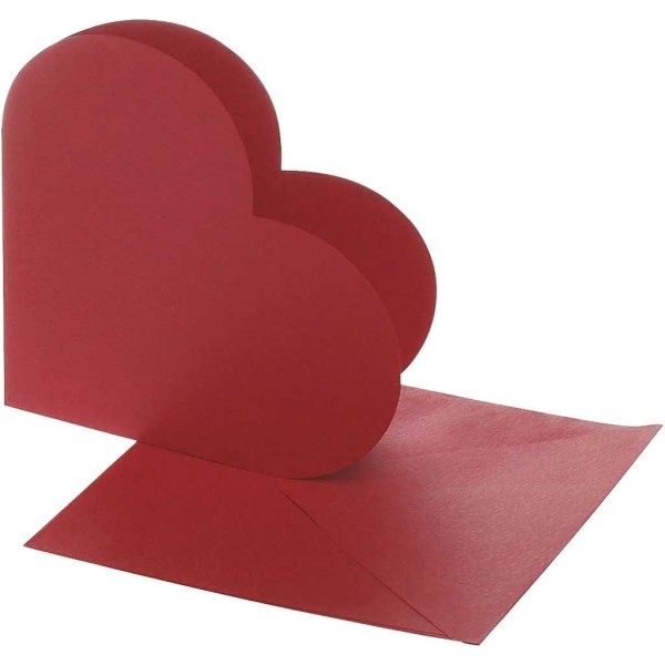 Cartes coeur 12,5 x 12,5 cm et enveloppes - Rouge - 10 sets - Photo n°1