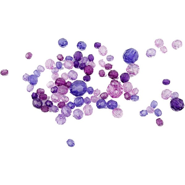 Perles à facettes transparentes - Mix violet - 4 à 12 mm - Environ 170 pcs - Photo n°1