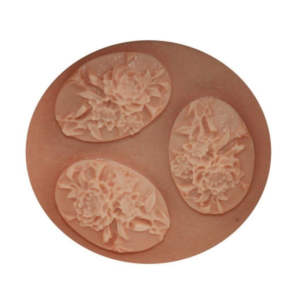 3 Pivoine Fleur de la Rose Camée Cabochon Ovale, 3D en Silicone de Chocolat Savon Gâteau, Fondant Gâ - Photo n°3