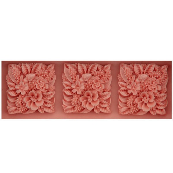 3 Square Bouquet de Fleurs Cameo Cabochon, 3D en Silicone de Chocolat Savon Gâteau, Fondant Gâteau, - Photo n°2
