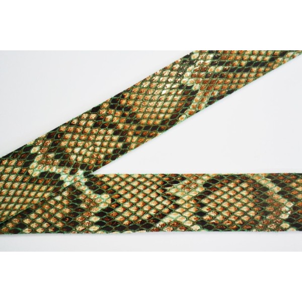 Biais à plat simili cuir imitation python vert 30mm - Photo n°1