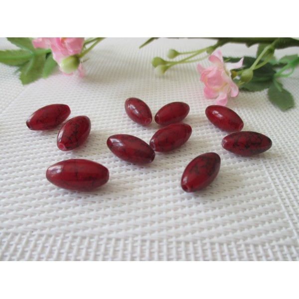 Perles en verre olive 16 mm rouge bordeaux tréfilé x 10 - Photo n°1
