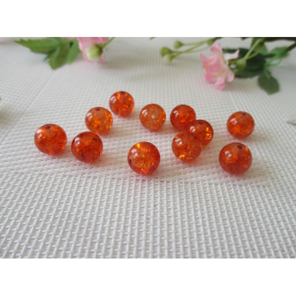 Perles en verre craquelé 12 mm orange x 10 - Photo n°1
