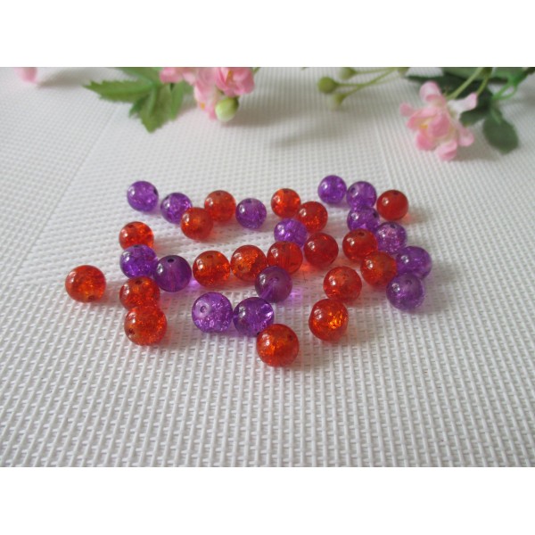 Perles en verre craquelé 8 mm rouge et violet x 100 - Photo n°1