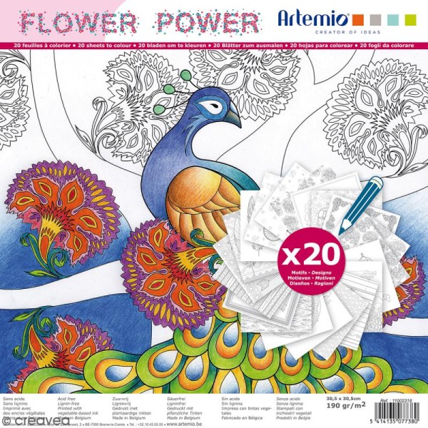 Cahier de coloriage - Flower Power - 30,5 x 30,5 cm - 20 feuilles - Photo n°1