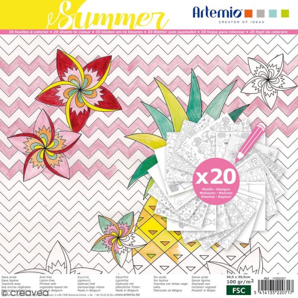 Cahier de coloriage - Summer - 30,5 x 30,5 cm - 20 feuilles - Photo n°1