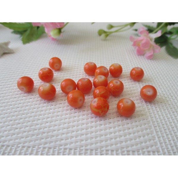 Perles en verre ronde 8 mm orange effet fissuré x 50 - Photo n°1