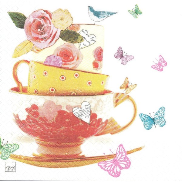 4 Serviettes en papier Tasses à thé Papillons Format Lunch Decoupage Decopatch 211432 Home Fashion - Photo n°1