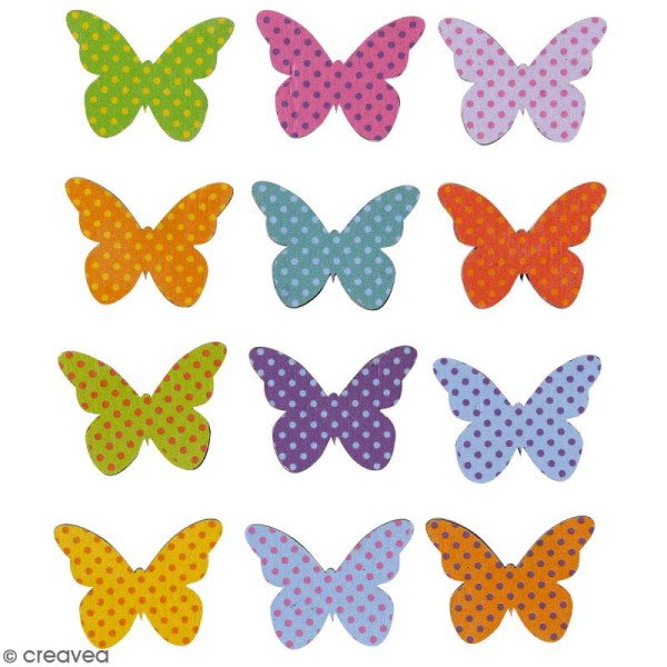 Stickers en bois - Papillons multicolores - 12 pcs - Photo n°1