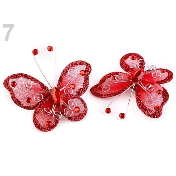 2pc 7 Rouge Appliques Papillon 5x5.5 Cm Avec Goupille De Sécurité, Rideau Accessoires, Mercerie, - Photo n°1