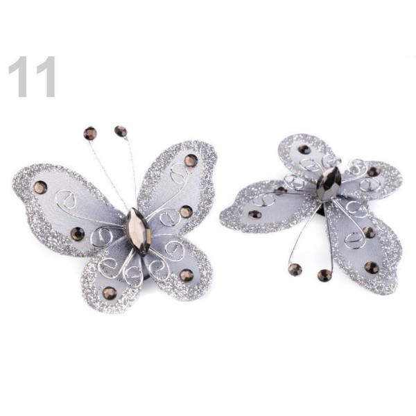 2pc 11 Gris Très Léger d'Argent Applique Papillon 5x5.5 Cm Avec Goupille De Sécurité, Rideau Accesso - Photo n°1