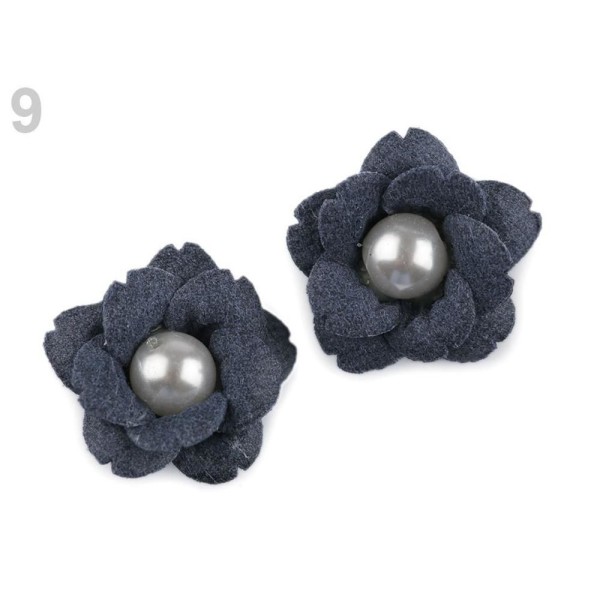 2pc 9 Bleu Foncé Fleur Avec Perle perles Ø23mm, d'Autres Fleurs À Coudre Ou à coller Sur, des Vêteme - Photo n°1