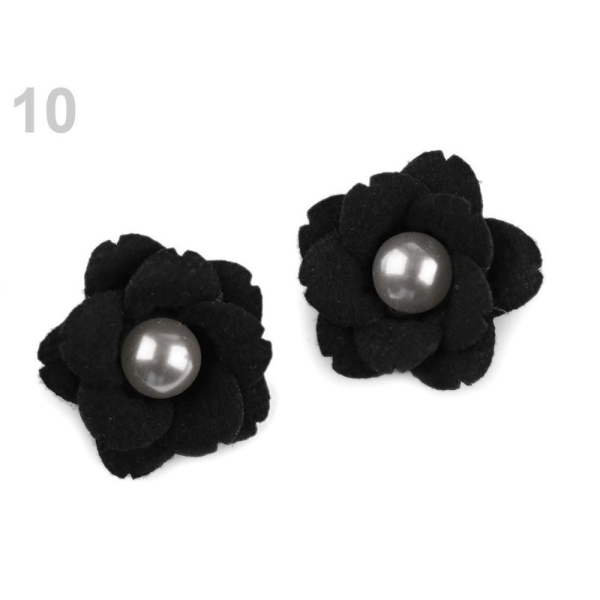 2pc 10 Noir Fleur Avec Perle perles Ø23mm, d'Autres Fleurs À Coudre Ou à coller Sur, des Vêtements, - Photo n°1