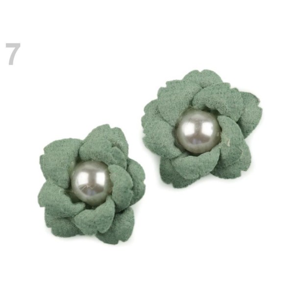 2pc 7greengrey Fleur Avec Perle perles Ø23mm, d'Autres Fleurs À Coudre Ou à coller Sur, des Vêtement - Photo n°1