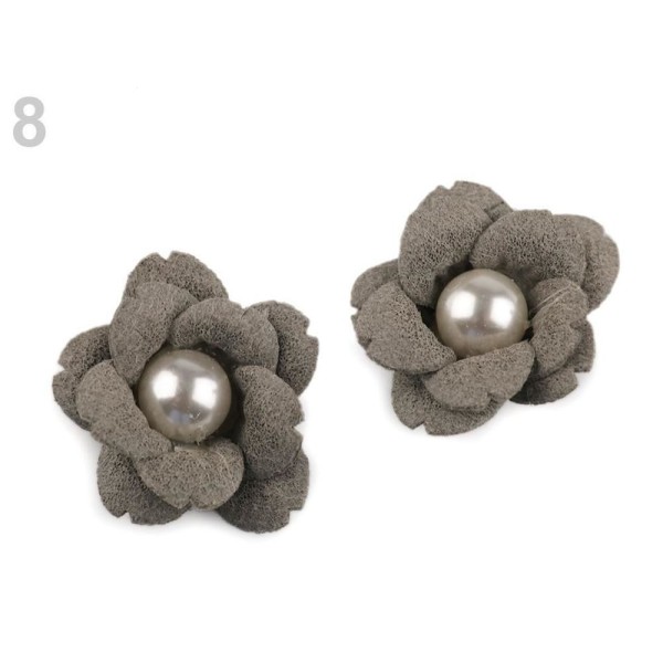 2pc 8 Dove Grey Fleur Avec Perle perles Ø23mm, d'Autres Fleurs À Coudre Ou à coller Sur, des Vêtemen - Photo n°1