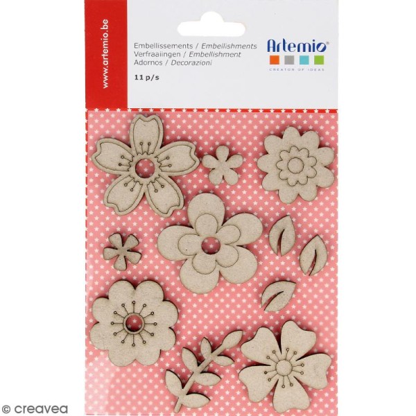 Stickers Fleurs en carton miniatures - 11 pcs - Photo n°1
