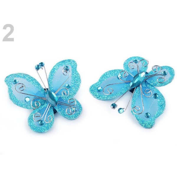 2pc 2 Riche Bleu Appliques Papillon 5x5.5 Cm Avec Goupille De Sécurité, Rideau Accessoires, Mercerie - Photo n°1