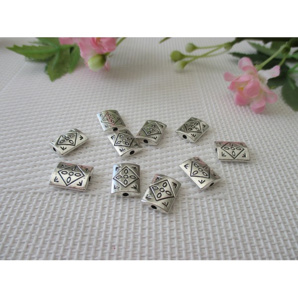 Perles métal rectangle à motif 12 mm argent mat x 10 - Photo n°1