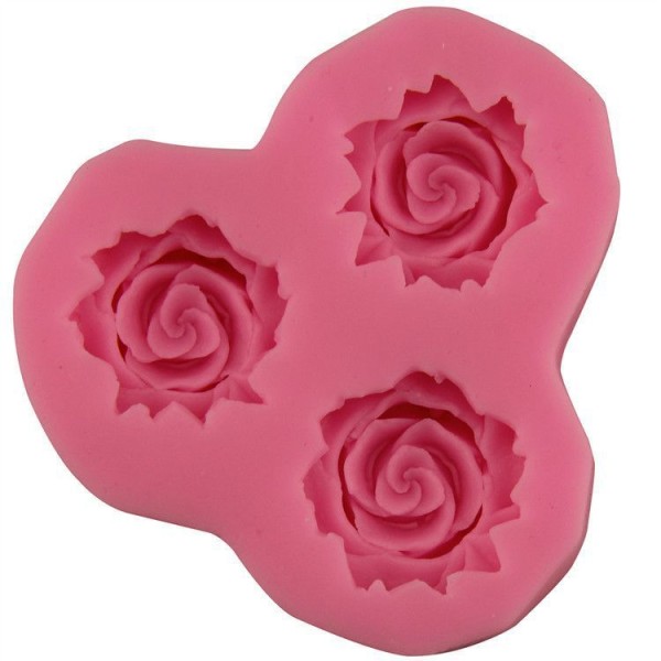 3 Fleurs Roses, 3D en Silicone de Chocolat Savon Gâteau, Fondant Gâteau, Résine Argile, Cire, Gelée - Photo n°3