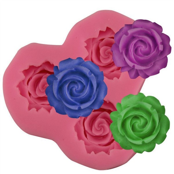 3 Fleurs Roses, 3D en Silicone de Chocolat Savon Gâteau, Fondant Gâteau, Résine Argile, Cire, Gelée - Photo n°1