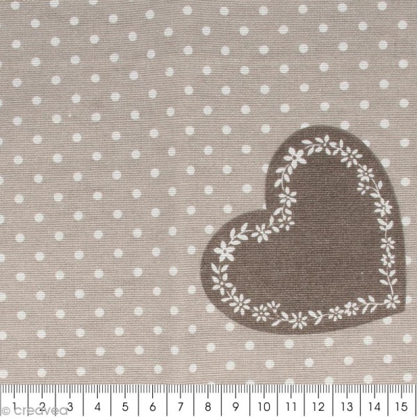 Coupon de tissu en coton - Pois et coeur - Marron - 30 x 90 cm - Photo n°2