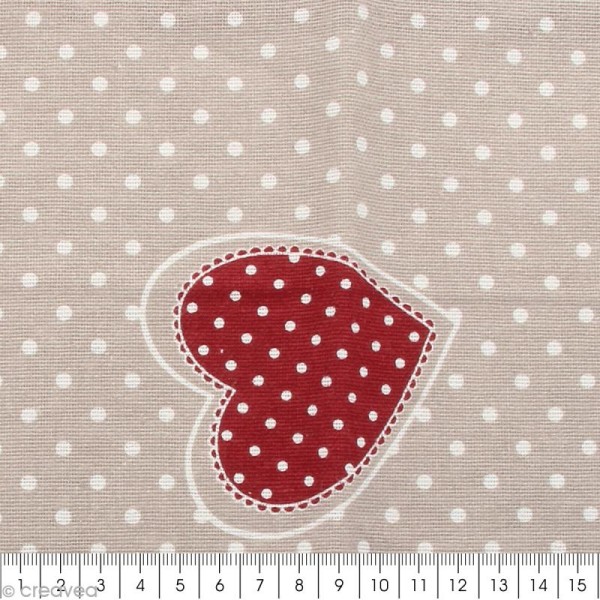 Coupon de tissu en coton - Pois et coeur - Rouge - 30 x 90 cm - Photo n°2