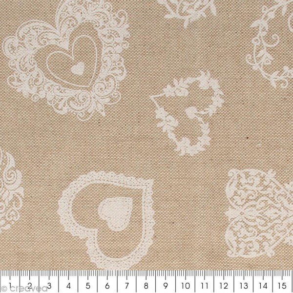 Coupon de tissu en coton - Coeur dentelle - Blanc - 30 x 90 cm - Photo n°2