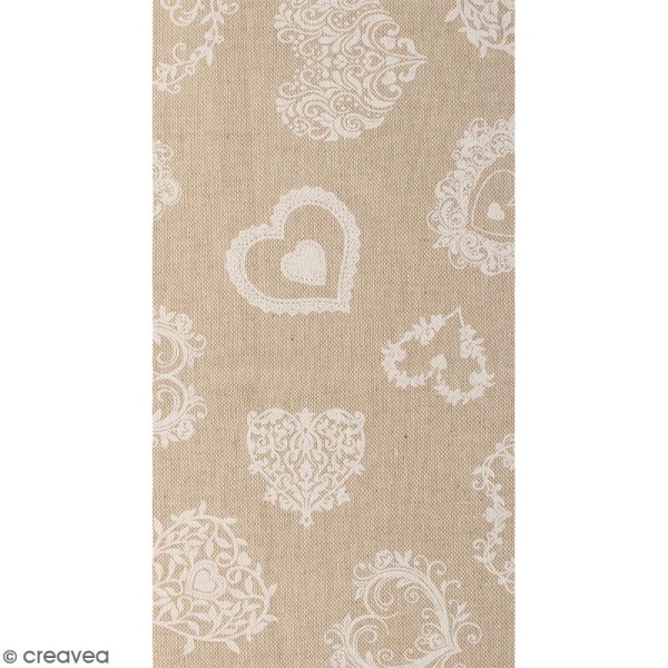 Coupon de tissu en coton - Coeur dentelle - Blanc - 30 x 90 cm - Photo n°1