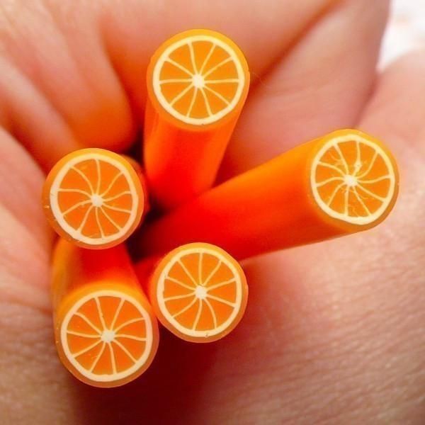 10pcs Orange Agrumes la pâte Polymère FIMO Tranches de Canne à Cannes Bâtons de Nail Art Manucure Sc - Photo n°2