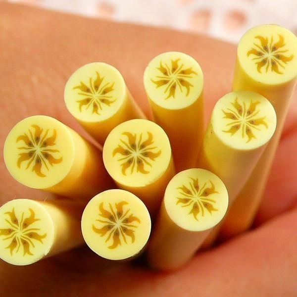 10pcs Jaune Banane Fruit pâte Polymère FIMO Tranches de Canne à Cannes Bâtons de Nail Art Manucure S - Photo n°2