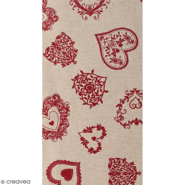 Coupon de tissu en coton - Coeur dentelle - Rouge - 30 x 90 cm - Photo n°1