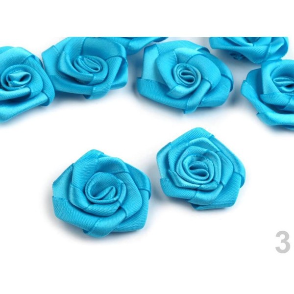 5pc 3 Bleu Azur de Satin Rose, 30-40mm, Coudre-sur Appliques de Fleurs, de Vêtements, de Chaussures - Photo n°1