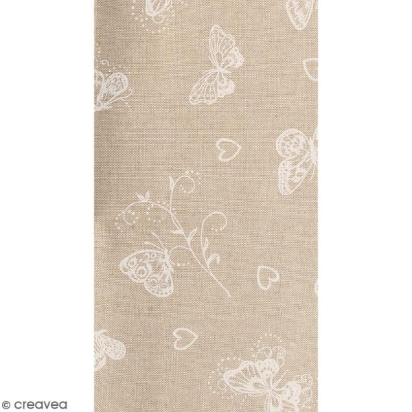 Coupon de tissu en coton - Papillon - Blanc - 30 x 90 cm - Photo n°1