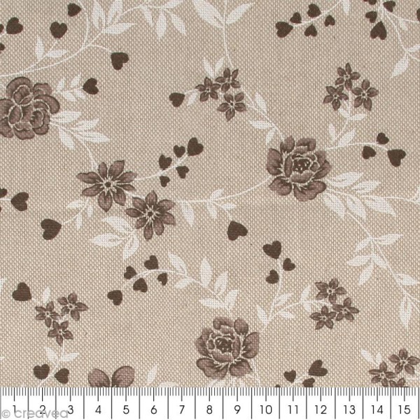 Coupon de tissu en coton - Fleur - Marron taupe - 30 x 90 cm - Photo n°2