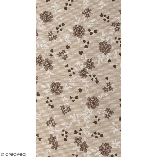 Coupon de tissu en coton - Fleur - Marron taupe - 30 x 90 cm - Photo n°1