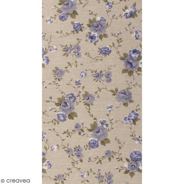 Coupon de tissu en coton - Fleur - Bleu - 30 x 90 cm - Photo n°1