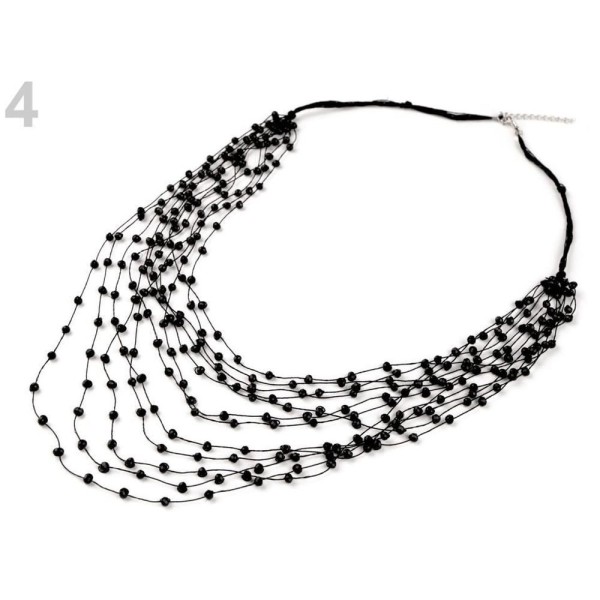 1pc 4 Noir Multi-rangs de Perles Collier plastron, des Colliers de Verre, des Bijoux, des 66 cm - Photo n°1