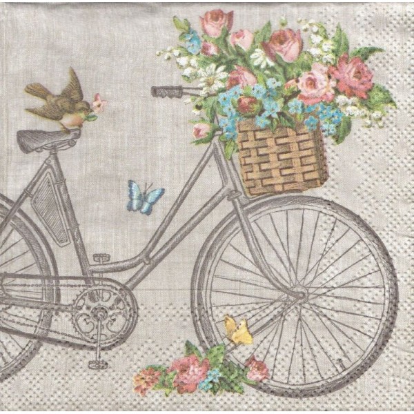 4 Serviettes en papier Oiseau à vélo Fleur Roses Format Lunch Decoupage Decopatch 13308975 Ambiente - Photo n°1