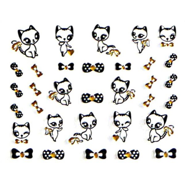 1 Feuille d'Or d'un chaton Noir Bowknot 3d Nail Art autocollant Autocollants Stickers Appliques Set - Photo n°1