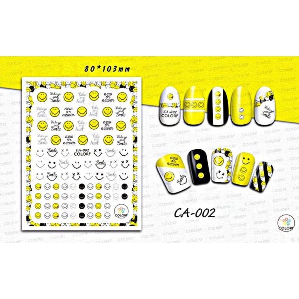1 Feuille de Sourire Jaune Emoji 2 3d Nail Art autocollant Autocollants Stickers Appliques Set de BR - Photo n°2