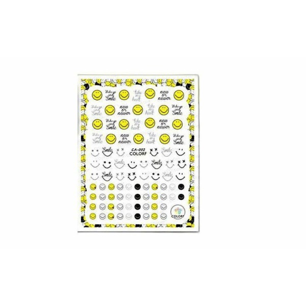 1 Feuille de Sourire Jaune Emoji 2 3d Nail Art autocollant Autocollants Stickers Appliques Set de BR - Photo n°1