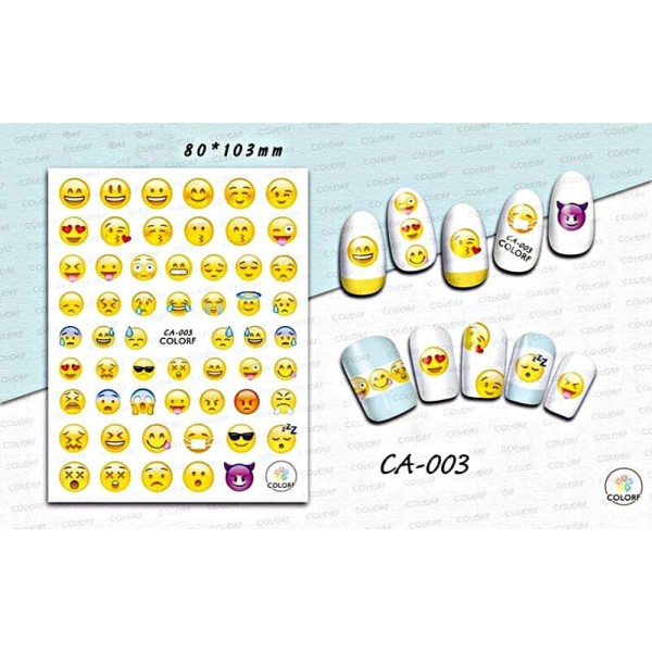 1 Feuille de Sourire Jaune Emoji 3 3d Nail Art autocollant Autocollants Stickers Appliques Set de BR - Photo n°2