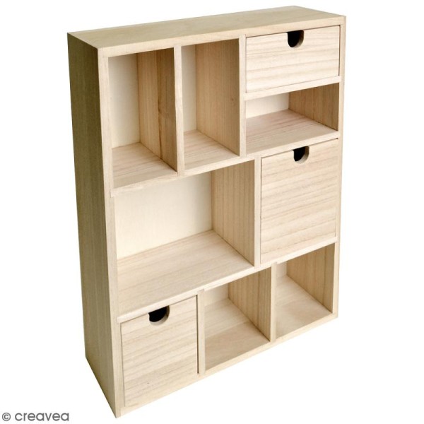 Meuble casier à tiroirs en bois brut - 9 compartiments - 30 x 10 x 40 cm - Photo n°1