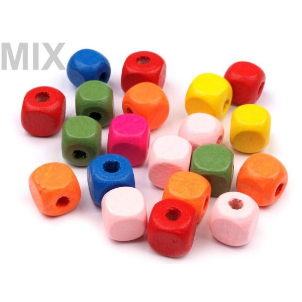 10g Mix Cube de Bois Perles 10x10mm, 200563-10g-mix - Photo n°1