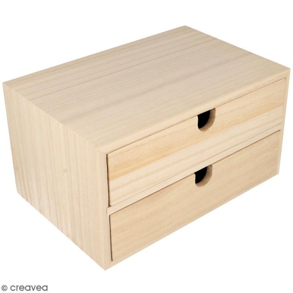Meuble casier à tiroirs en bois brut - 2 tiroirs - 24 x 16 x 13 cm - Photo n°1