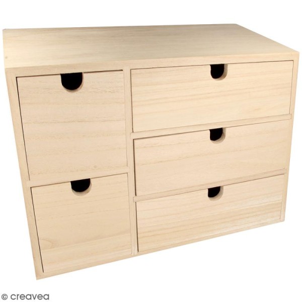 Meuble casier à tiroirs en bois brut - 5 tiroirs - 35 x 15 x 26 cm - Photo n°1