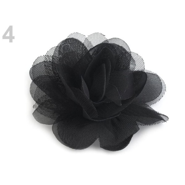 4pc 4 Noir en Mousseline de soie Fleur Ø8 Cm, d'Autres Fleurs À Coudre Ou à coller, des Vêtements, d - Photo n°1