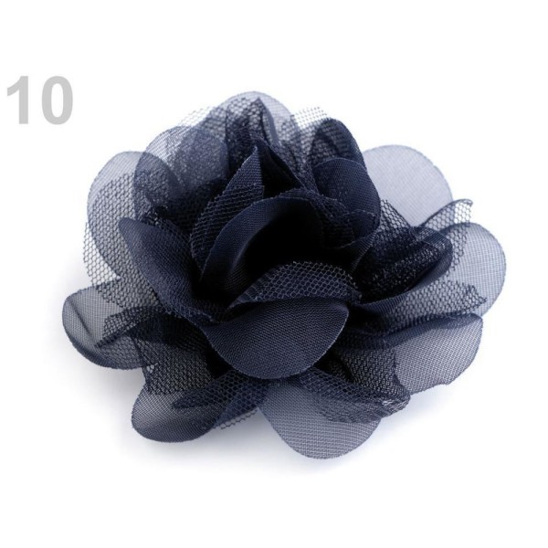 4pc 10 (9 Cm) Bleu Foncé en Mousseline de soie Fleur Ø8 Cm, d'Autres Fleurs À Coudre Ou à coller, de - Photo n°1