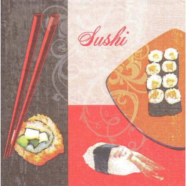 4 Serviettes en papier Sushi Cuisine Japon Format Lunch Decoupage Decopatch 6931 PPD - Photo n°1
